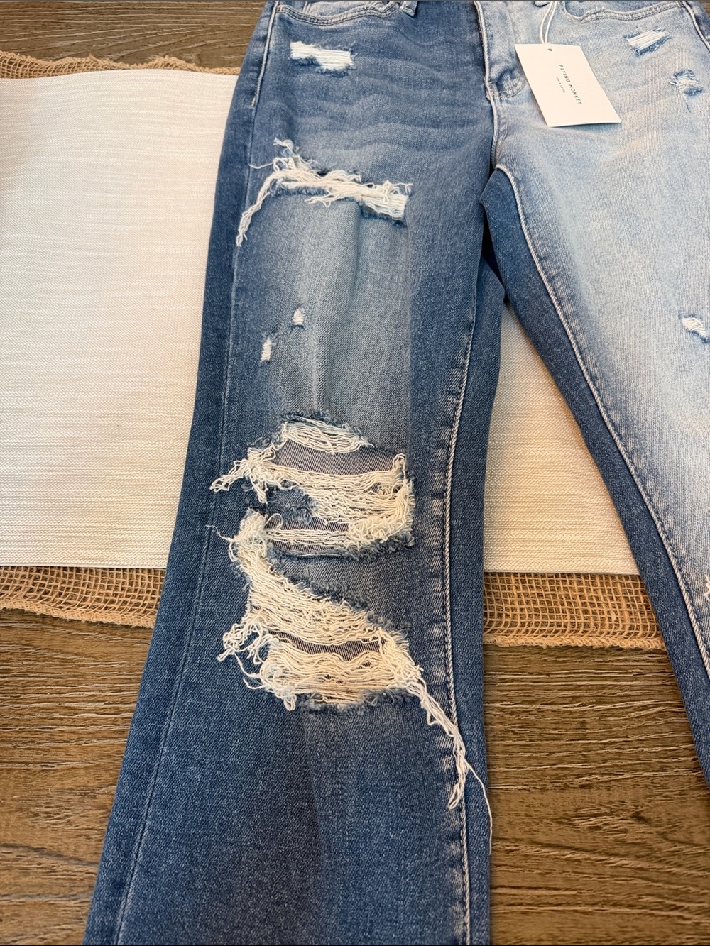 Flying Monkey Two-Tone Light Blue High Rise Distressed Jeans - Picture 7 of 11